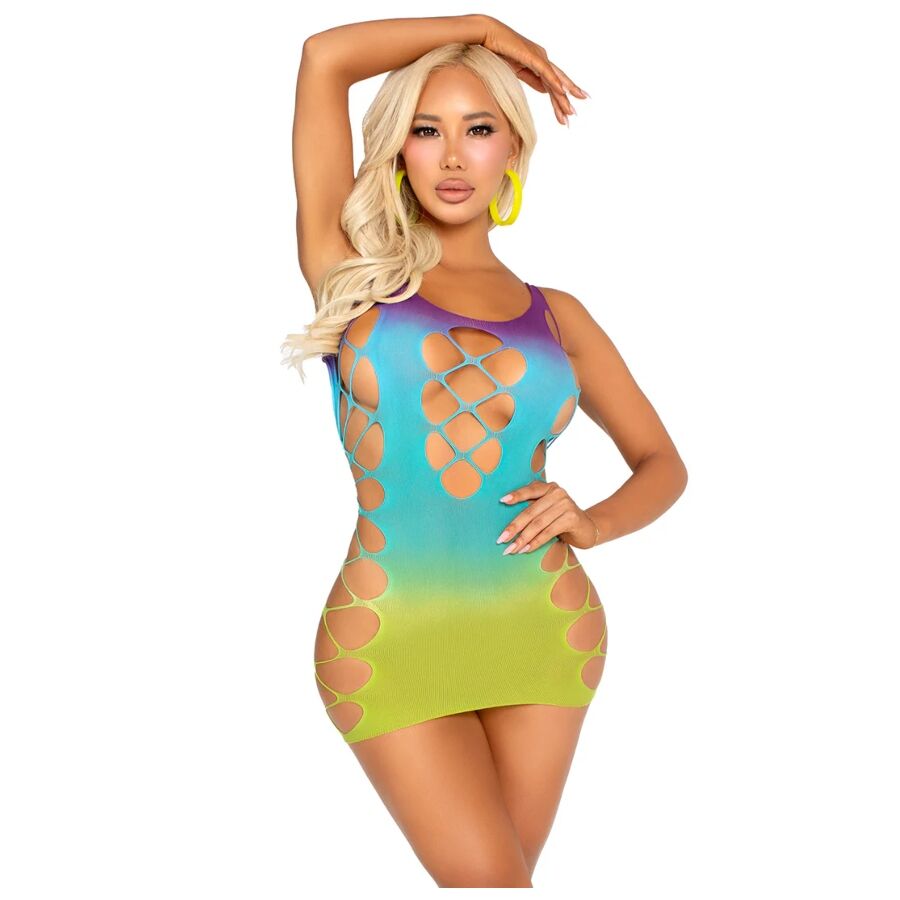 LEG AVENUE - SEAMLESS MINI DRESS WITH OPENINGS OCEAN - NOCTURNA DESIRES