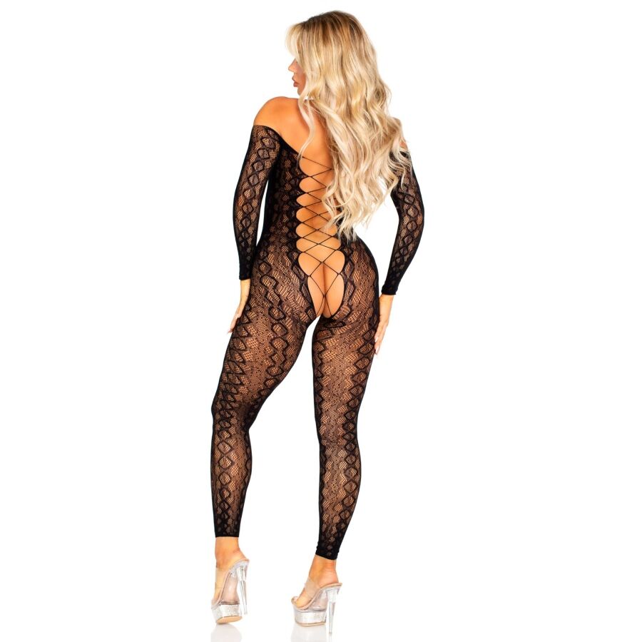 LEG AVENUE - CROTCHLESS BODYSTOCKING IN EXOTIC SNAKE LACE BLACK - NOCTURNA DESIRES