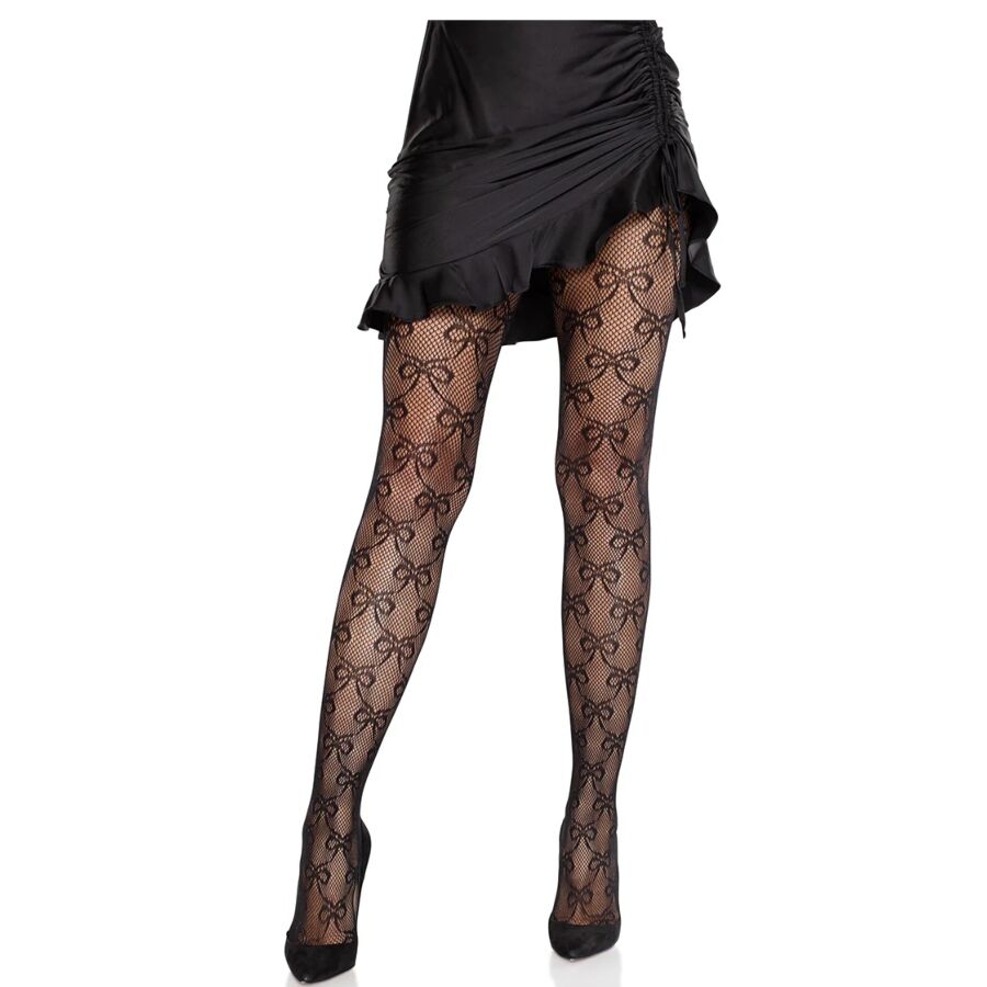 LEG AVENUE - FISHNET TIGHTS WITH BOW BLACK - NOCTURNA DESIRES