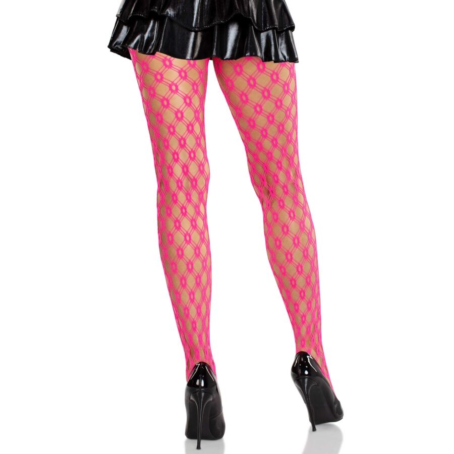 LEG AVENUE - LACE TIGHTS WITH EYELETS NEON PINK - NOCTURNA DESIRES