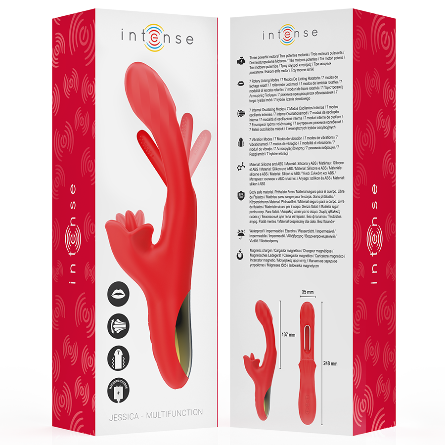 INTENSE - JESSICA MULTIFUNCTION VIBRATOR CLITORIS STIMULATION 24.8 CM RED - NOCTURNA DESIRES