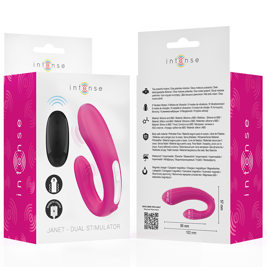 INTENSE - JANET DUAL U-SHAPED STIMULATOR AND VIBRATOR WITH REMOTE CONTROL PINK - NOCTURNA DESIRES
