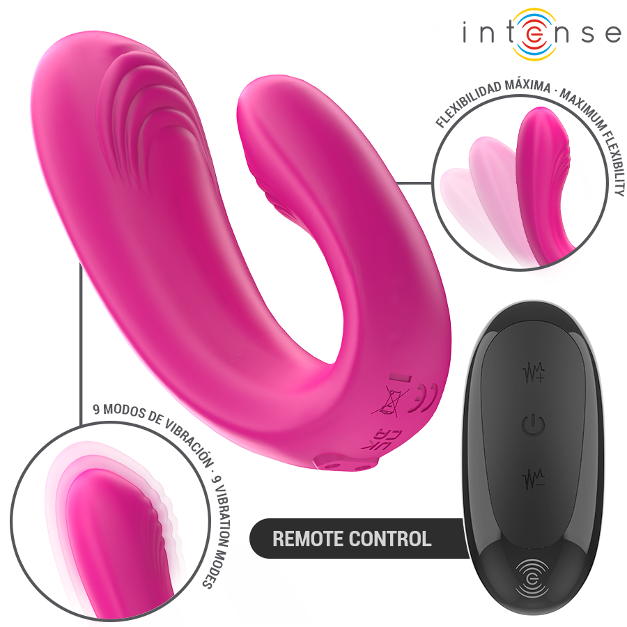 INTENSE - JANET DUAL U-SHAPED STIMULATOR AND VIBRATOR WITH REMOTE CONTROL PINK - NOCTURNA DESIRES