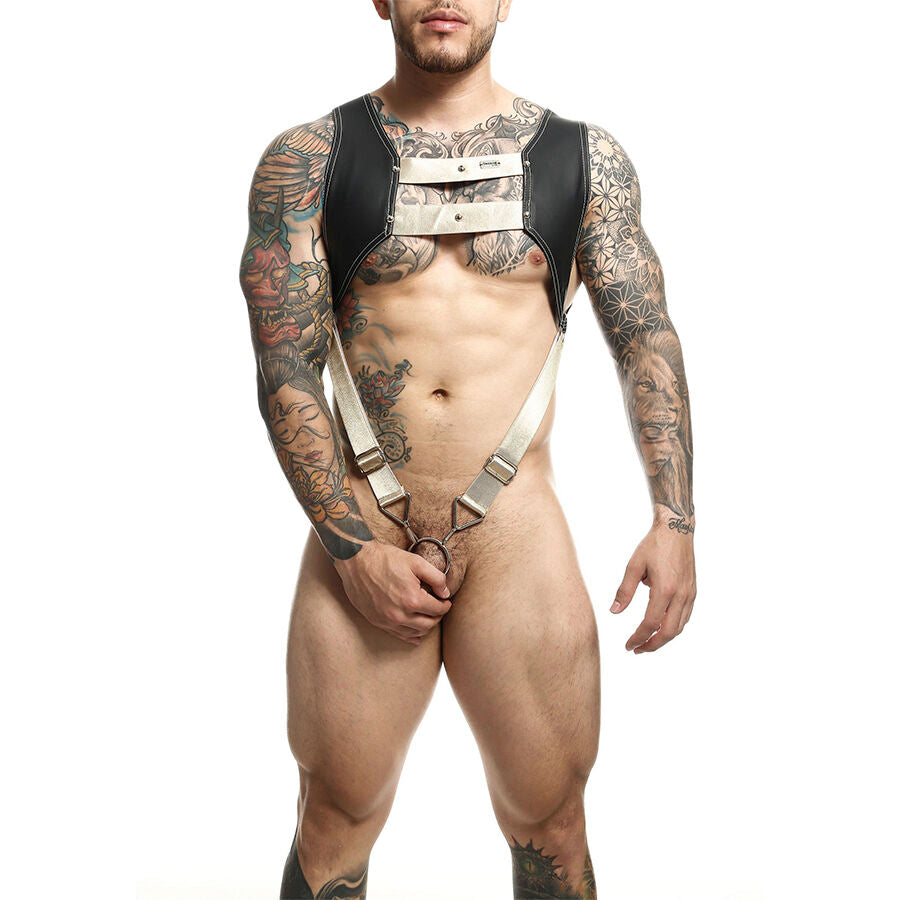 MOB - DNGEON HARNESS WITH GOLDEN PENIS RING ONE SIZE - NOCTURNA DESIRES