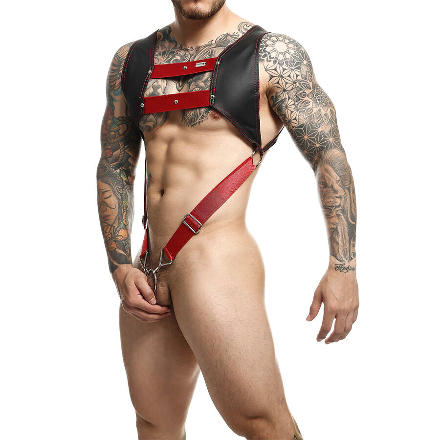 MOB - DNGEON HARNESS WITH RED PENIS RING ONE SIZE - NOCTURNA DESIRES