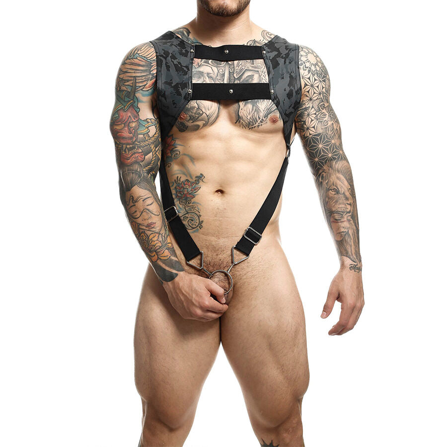 MOB - DNGEON HARNESS WITH SILVER PENIS RING ONE SIZE - NOCTURNA DESIRES