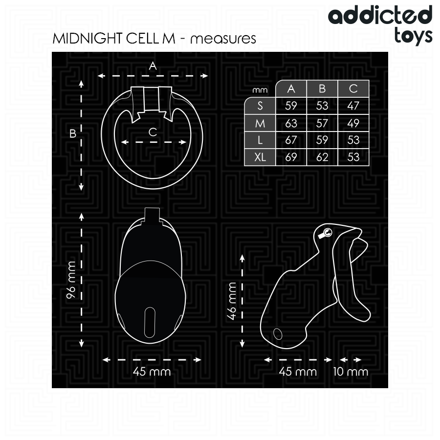 ADDICTED TOYS LOCKED - MINDNIGHT CELL PENIS CAGE SIZE M - NOCTURNA DESIRES