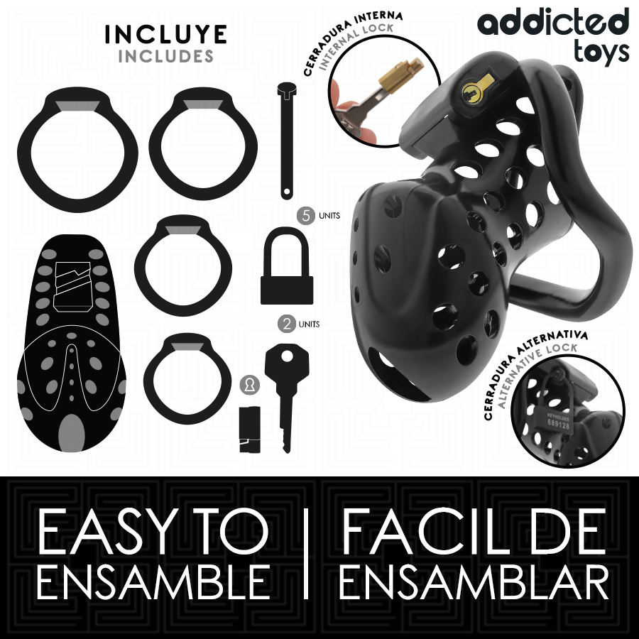 ADDICTED TOYS LOCKED - CHAINED HOLLOW PENIS CAGE 10.5 CM - NOCTURNA DESIRES