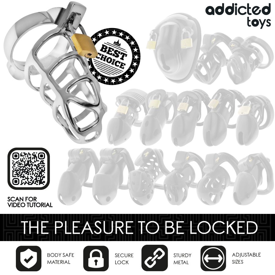 ADDICTED TOYS LOCKED - SILVER LOCK METAL PENIS CAGE SIZE S - NOCTURNA DESIRES