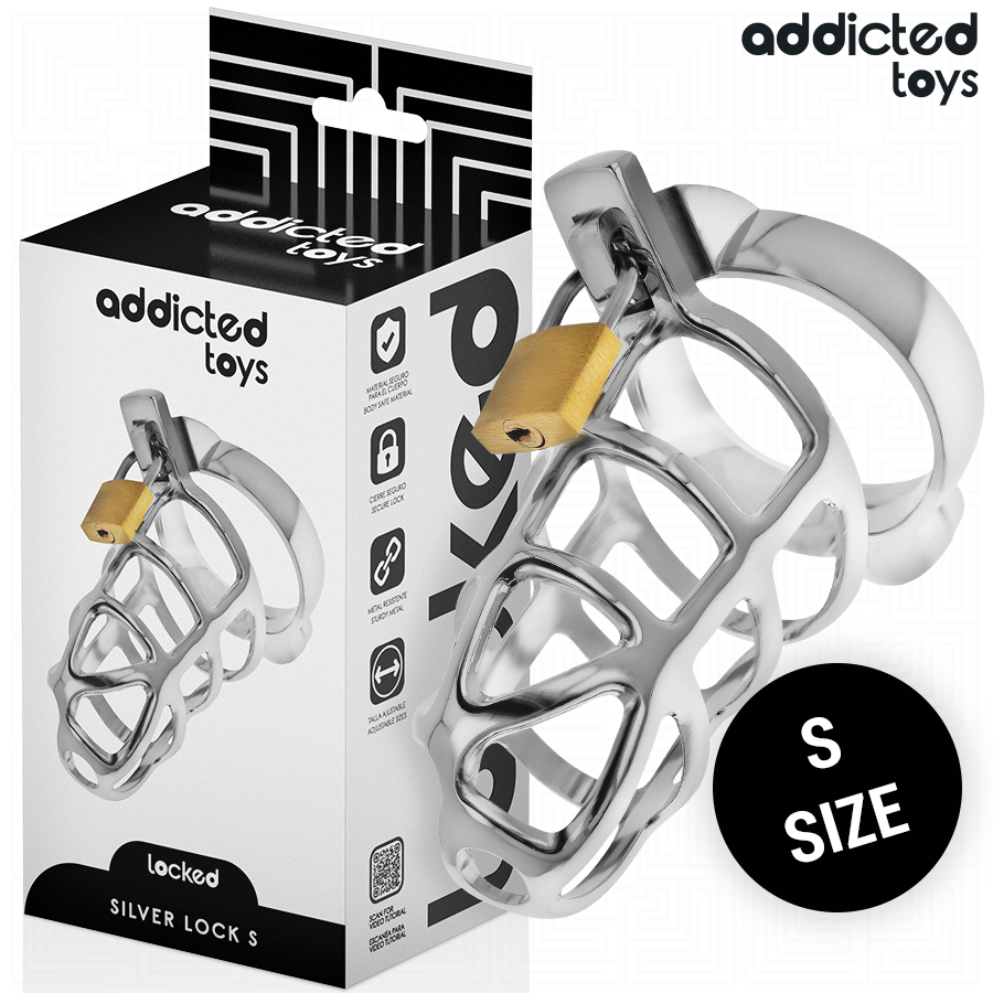 ADDICTED TOYS LOCKED - SILVER LOCK METAL PENIS CAGE SIZE S - NOCTURNA DESIRES