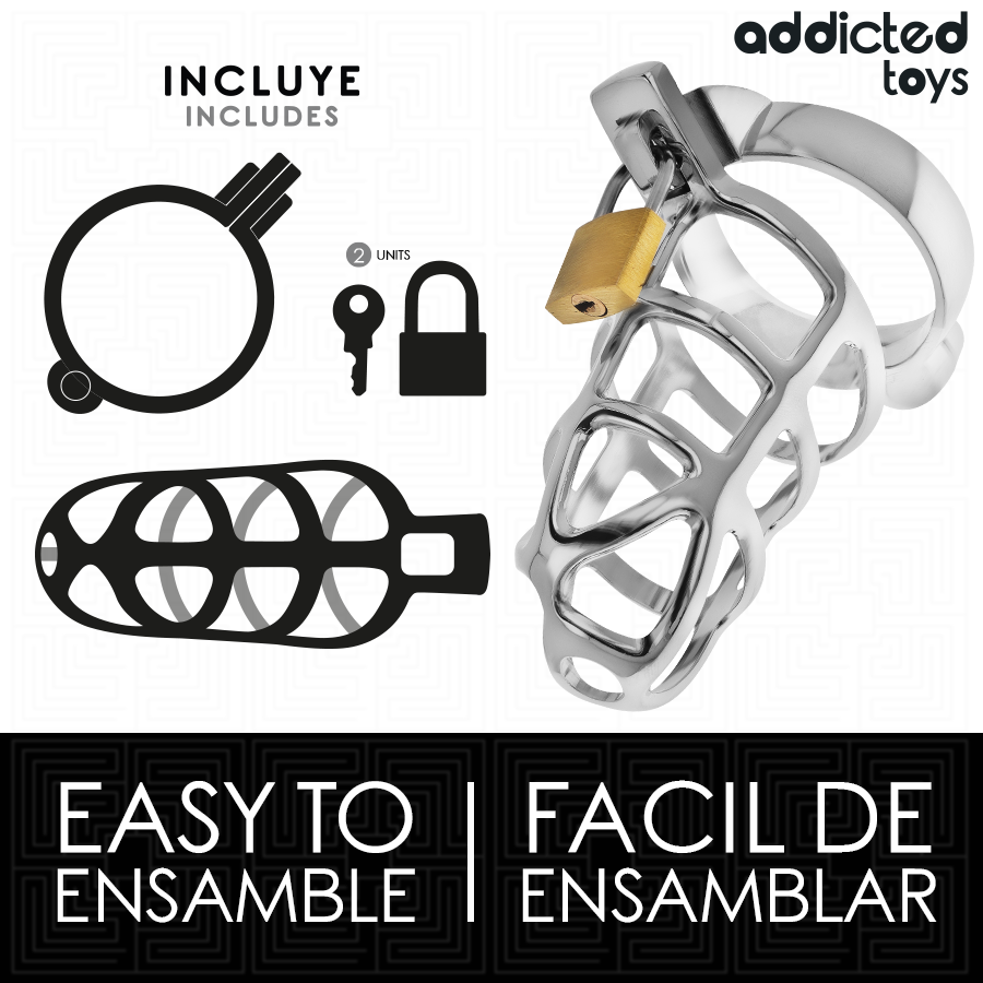 ADDICTED TOYS LOCKED - SILVER LOCK METAL PENIS CAGE SIZE S - NOCTURNA DESIRES