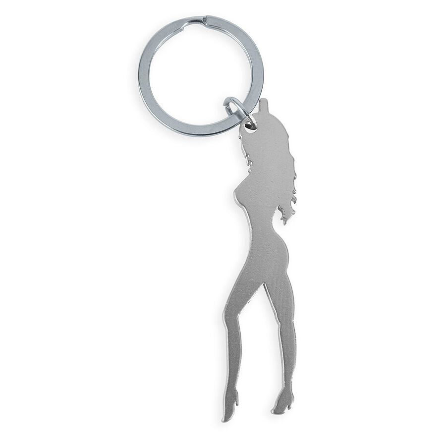 DIABLO PICANTE - KEYRING WITH FEMALE SILHOUETTE IN SILVER COLOR WITH BEER OPENER - NOCTURNA DESIRES