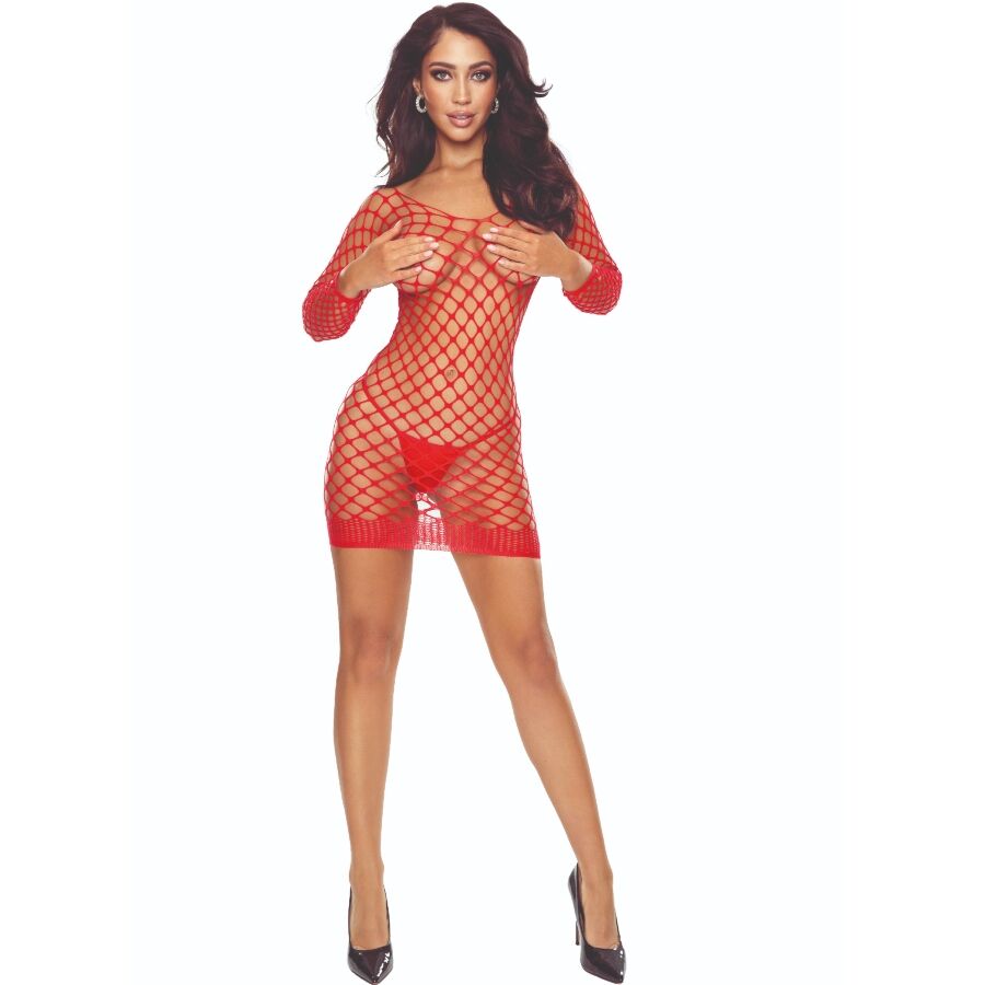 PASSION - BS108 BODYSTOCKING GRID RED - NOCTURNA DESIRES