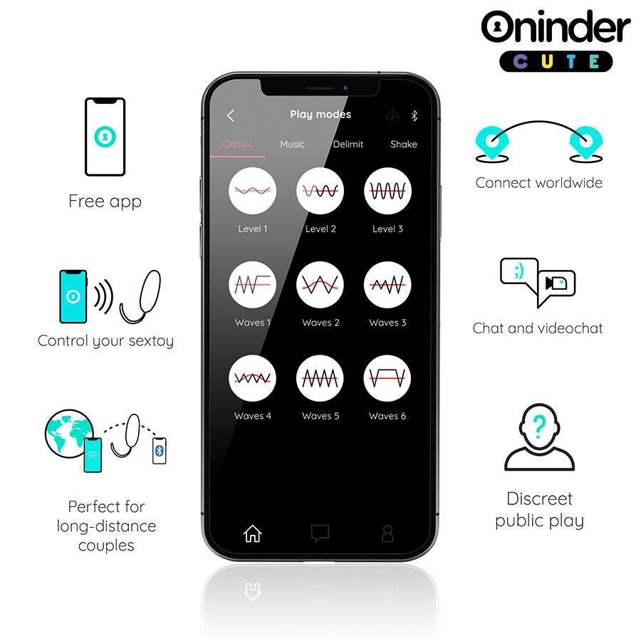 ONINDER CUTE - LOVE PLEASURE VIBRATING EGG - ROTATING SILICONE GEMS - FREE GLOBAL APP - NOCTURNA DESIRES