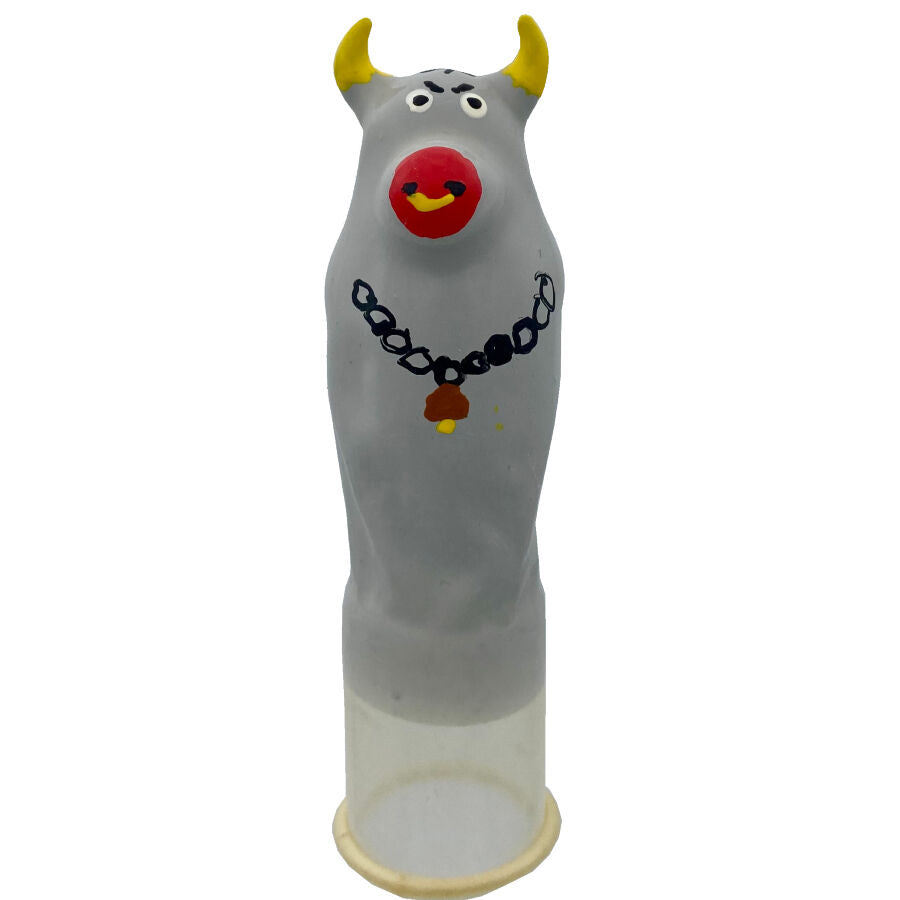 CONDOMERIE - HANDPAINTED NOVELTY CONDOMS GREY BULL MODEL XL - NOCTURNA DESIRES