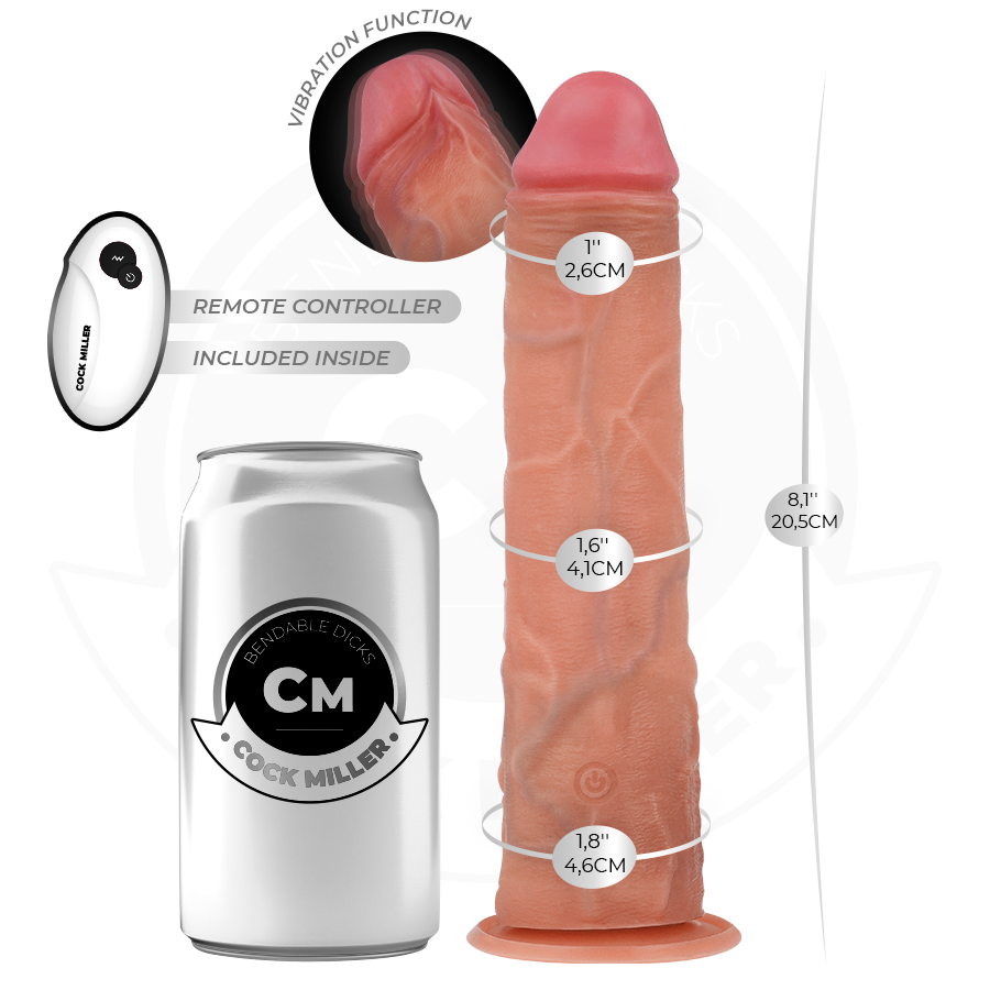 COCK MILLER - REALISTIC DILDO WITH SUCTION CUP AND REMOTE CONTROL VIBRATION 20.5 CM - NOCTURNA DESIRES