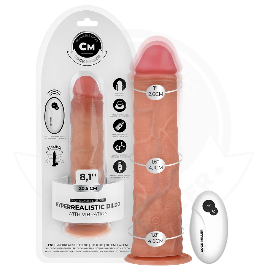 COCK MILLER - REALISTIC DILDO WITH SUCTION CUP AND REMOTE CONTROL VIBRATION 20.5 CM - NOCTURNA DESIRES