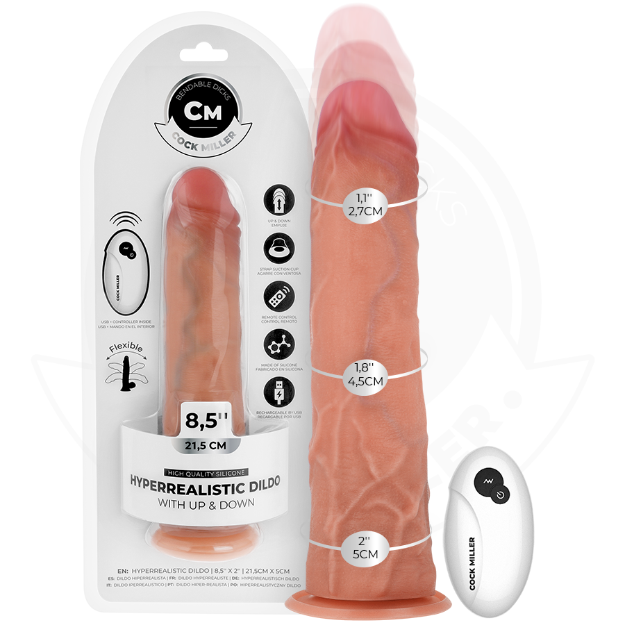 COCK MILLER - HYPER-REALISTIC DILDO WITH SUCTION CUP AND THRUSTING WITH REMOTE CONTROL 21.5 CM - NOCTURNA DESIRES