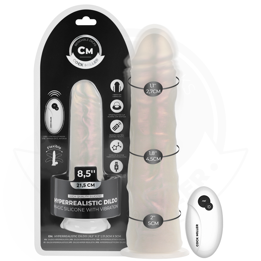 COCK MILLER - DILDO WITH SUCTION CUP, LIGHTS AND VIBRATION WITH REMOTE CONTROL WHITE 21.5 CM - NOCTURNA DESIRES