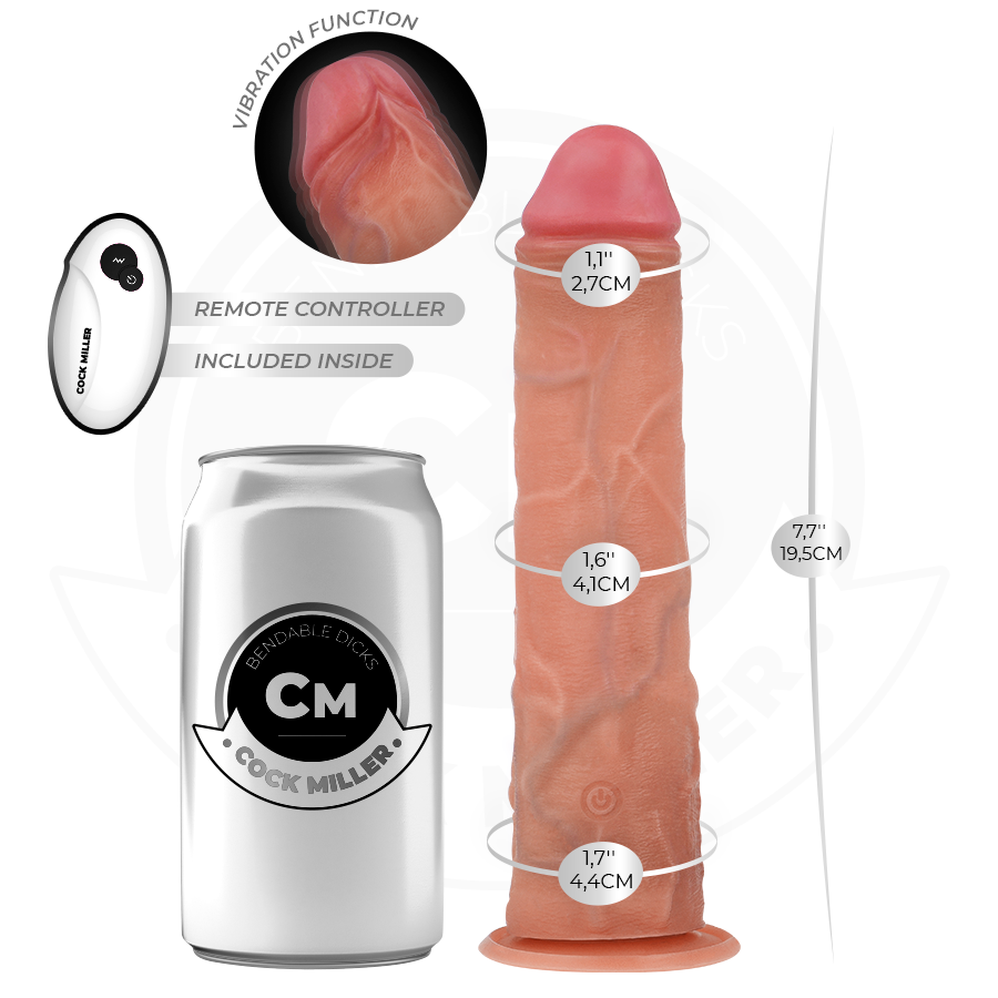 COCK MILLER - REALISTIC DILDO WITH SUCTION CUP AND REMOTE CONTROL VIBRATION 19.5 CM - NOCTURNA DESIRES