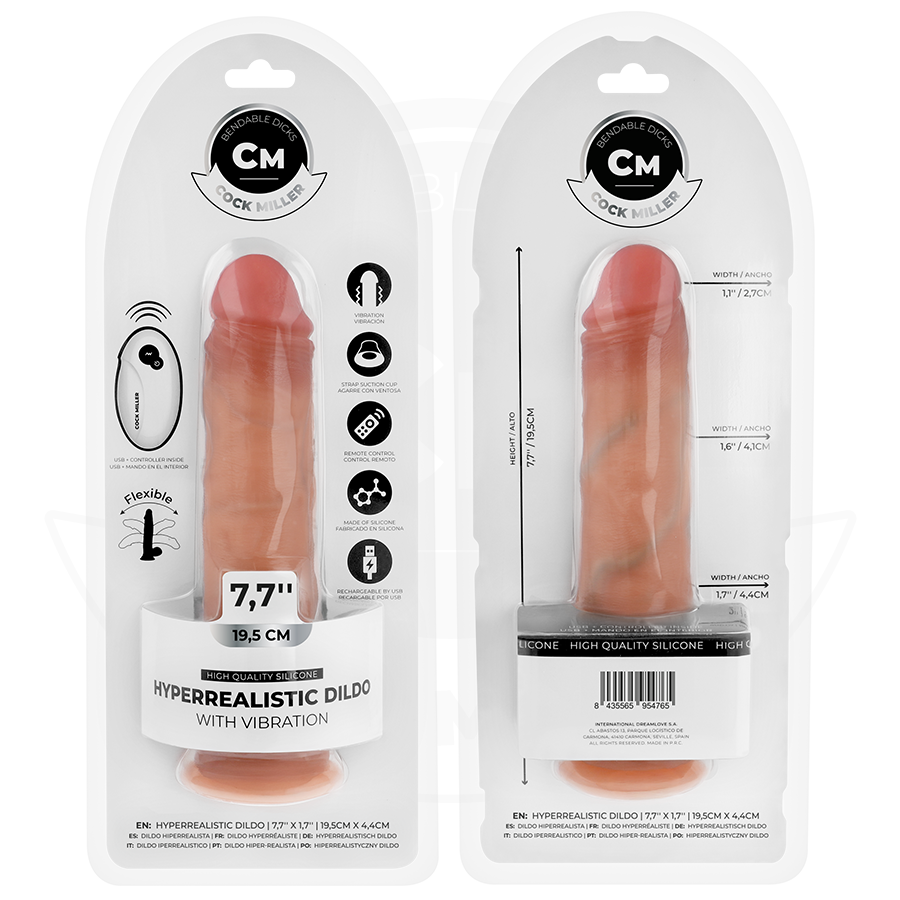 COCK MILLER - REALISTIC DILDO WITH SUCTION CUP AND REMOTE CONTROL VIBRATION 19.5 CM - NOCTURNA DESIRES