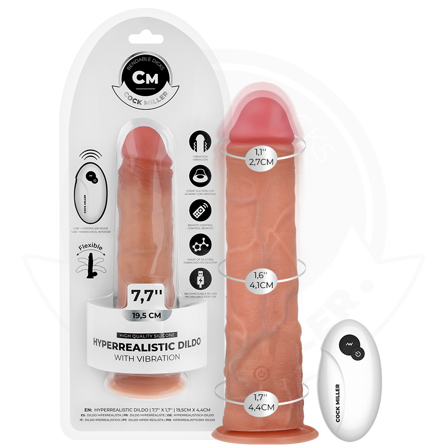 COCK MILLER - REALISTIC DILDO WITH SUCTION CUP AND REMOTE CONTROL VIBRATION 19.5 CM - NOCTURNA DESIRES