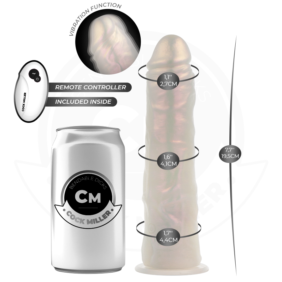 COCK MILLER - DILDO WITH SUCTION CUP, LIGHTS AND VIBRATION WITH REMOTE CONTROL WHITE 19.5 CM - NOCTURNA DESIRES