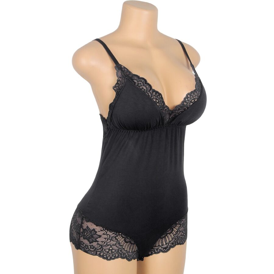 SUBBLIME - BLACK FLORAL LACE DETAIL TEDDY S/M - NOCTURNA DESIRES