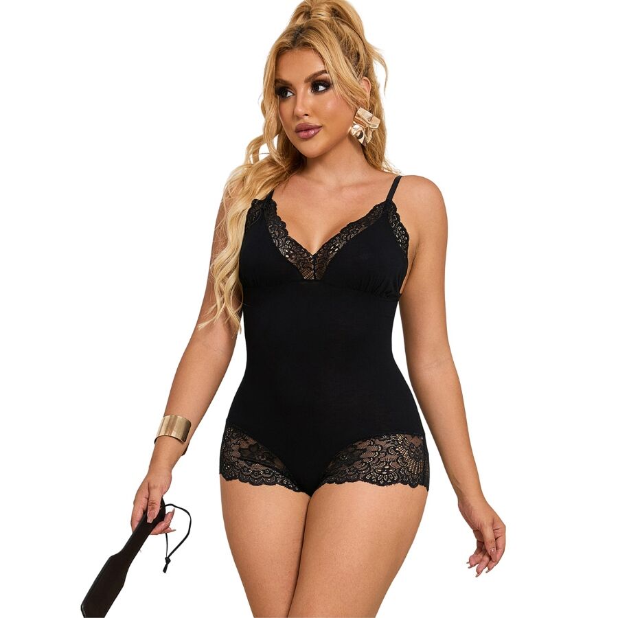 SUBBLIME - BLACK FLORAL LACE DETAIL TEDDY S/M - NOCTURNA DESIRES