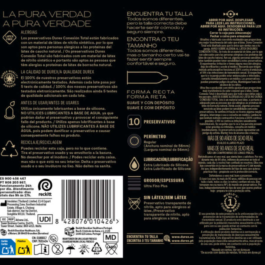 DUREX - TOTAL CONNECTION XL ULTRA FINE PLUS LATEX FREE 10 UNITS - NOCTURNA DESIRES