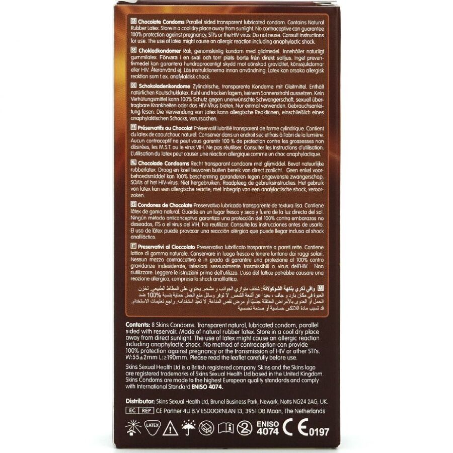 SKINS - CHOCOLATE PREMIUM CONDOMS PACK 8 - NOCTURNA DESIRES