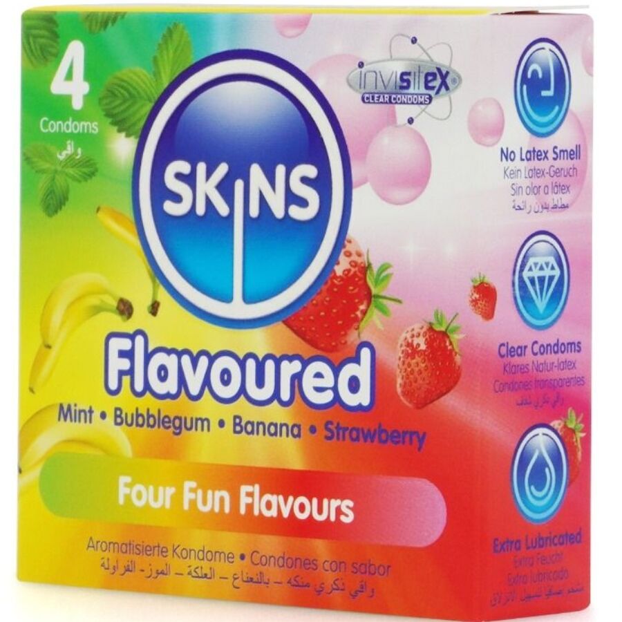SKINS - MULTI FLAVORS PREMIUM CONDOMS PACK 4 - NOCTURNA DESIRES
