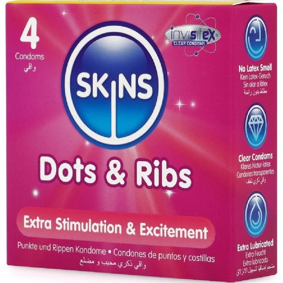SKINS - DOTS & RIBS PREMIUM CONDOMS PACK 4 - NOCTURNA DESIRES