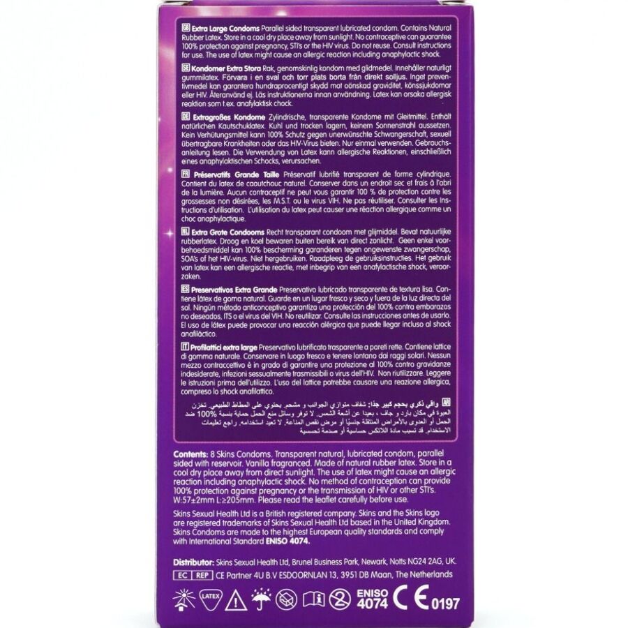 SKINS - EXTRA LARGE PREMIUM CONDOMS PACK 8 - NOCTURNA DESIRES
