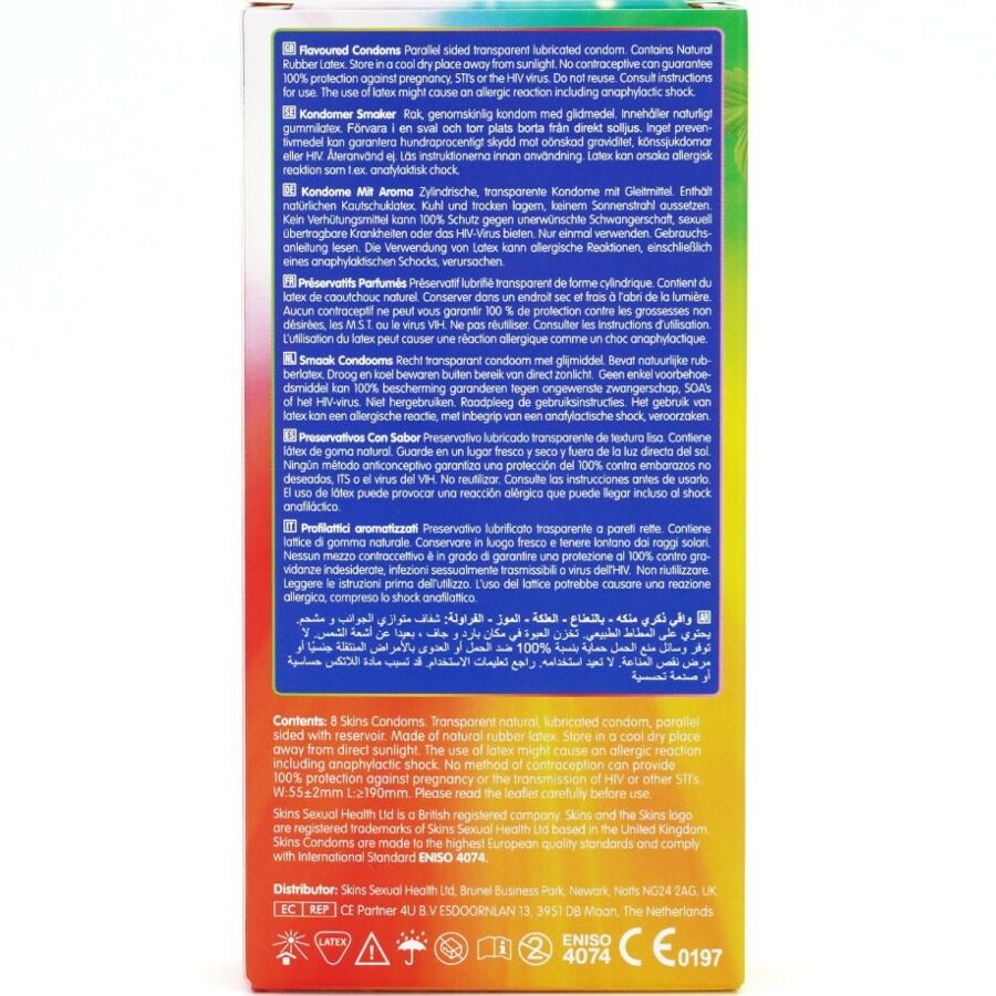 SKINS - MULTI FLAVORS PREMIUM CONDOMS PACK 8 - NOCTURNA DESIRES