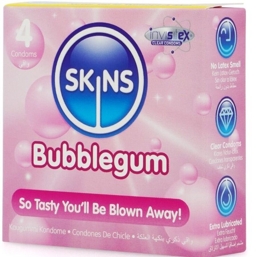 SKINS - BUBBLEGUM PREMIUM CONDOMS PACK 4 - NOCTURNA DESIRES