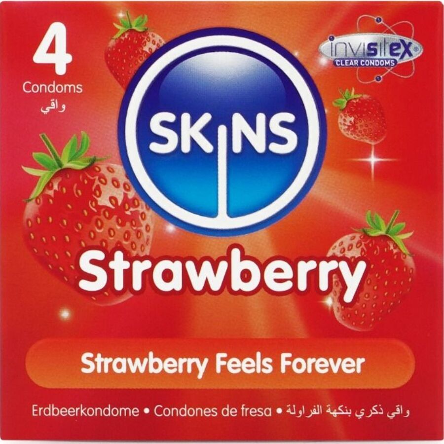 SKINS - STRAWBERRY PREMIUM CONDOMS PACK 4 - NOCTURNA DESIRES