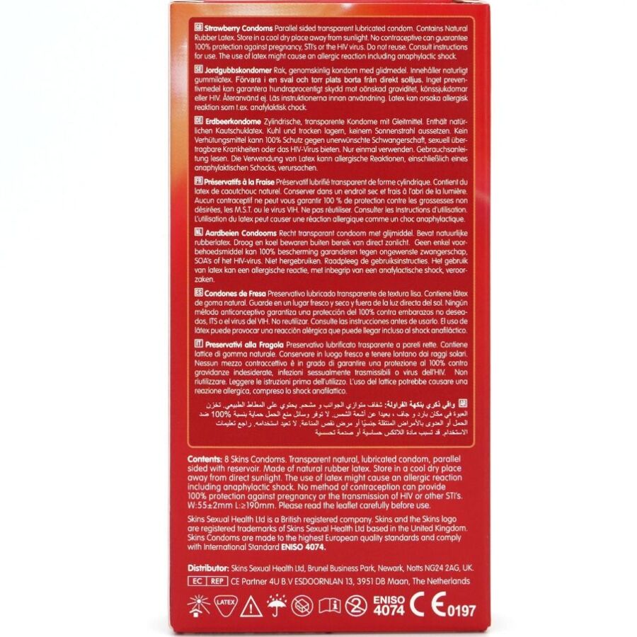 SKINS - STRAWBERRY PREMIUM CONDOMS PACK 8 - NOCTURNA DESIRES