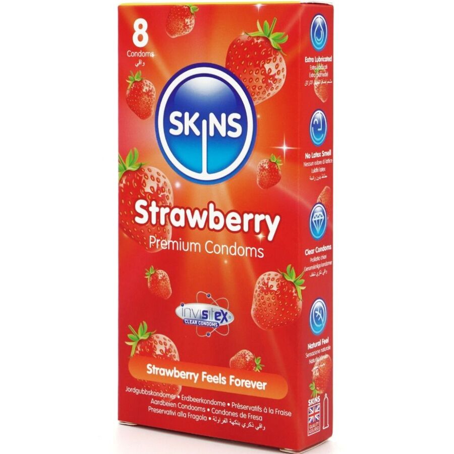 SKINS - STRAWBERRY PREMIUM CONDOMS PACK 8 - NOCTURNA DESIRES
