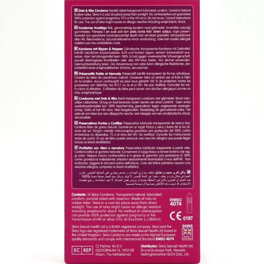 SKINS - DOTS & RIBS PREMIUM CONDOMS PACK 16 - NOCTURNA DESIRES