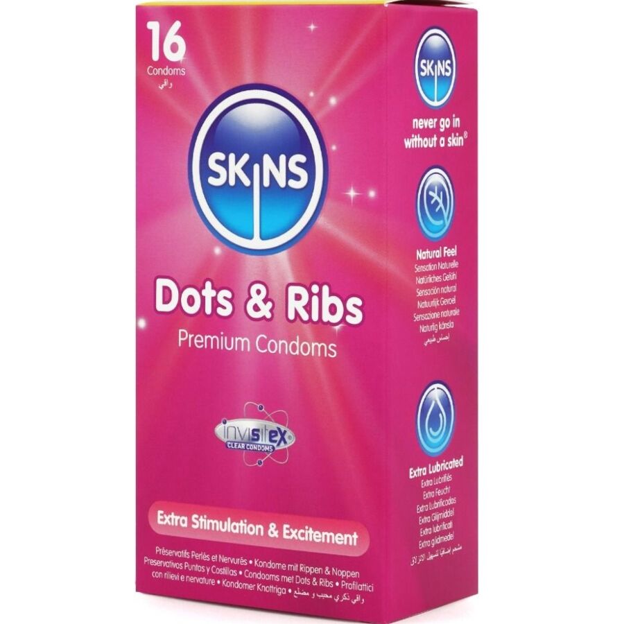 SKINS - DOTS & RIBS PREMIUM CONDOMS PACK 16 - NOCTURNA DESIRES
