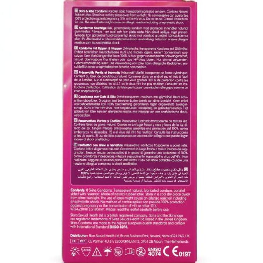 SKINS - DOTS & RIBS PREMIUM CONDOMS PACK 8 - NOCTURNA DESIRES