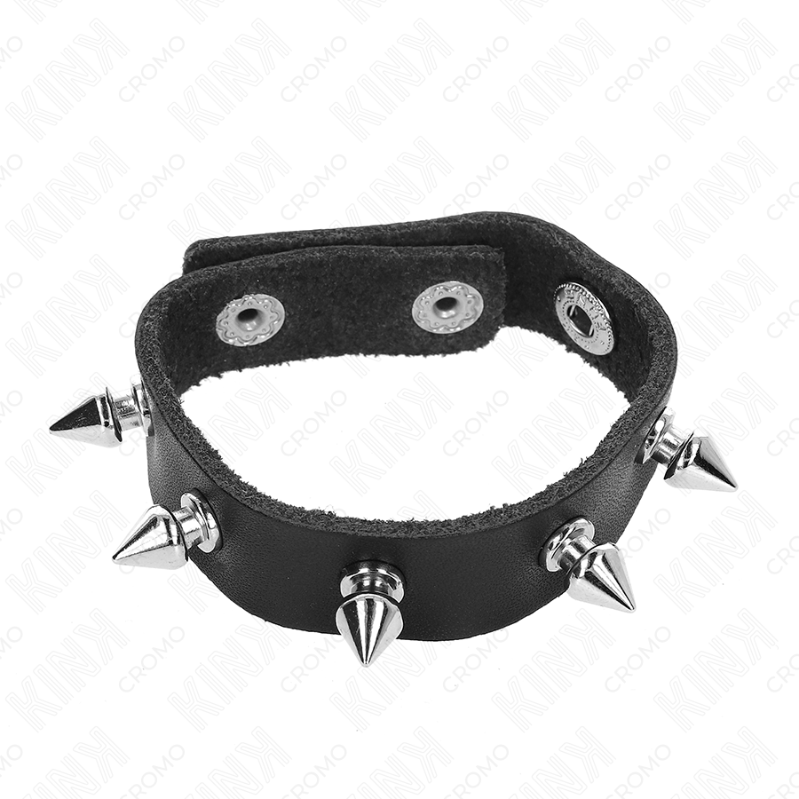 KINK - LEATHER PENIS RING WITH SPIKES 21.5 X 1.6 CM - NOCTURNA DESIRES