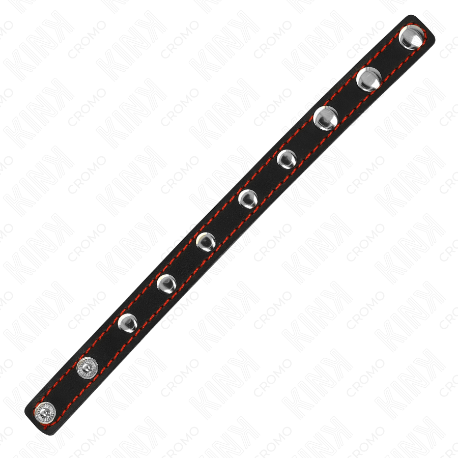 KINK - LEATHER PENIS RING WITH PRESSURE CLOSURE RED LINING 21 X 1.5 CM - NOCTURNA DESIRES