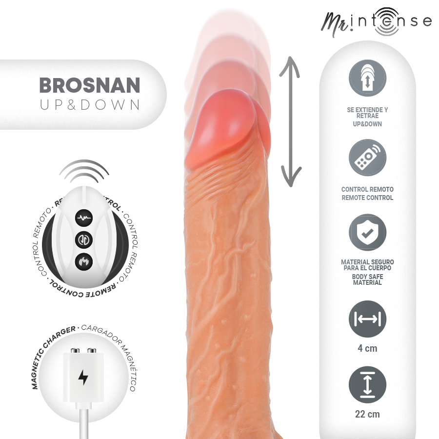 MR INTENSE - BROSNAN REALISTIC MULTIFUNCTIONAL WITH VIBRATION, UP AND DOWN REMOTE CONTROL, 22 CM - OR - 4 CM - NOCTURNA DESIRES