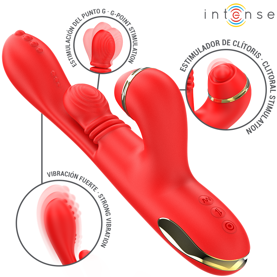 INTENSE - KATY MULTIFUNCTION CLITORIS STIMULATOR 4 INTERCHANGEABLE HEADS RED - NOCTURNA DESIRES