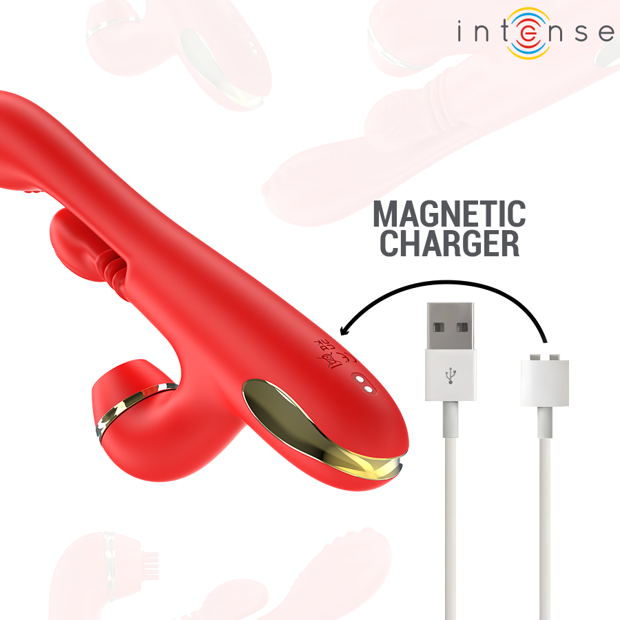 INTENSE - KATY MULTIFUNCTION CLITORIS STIMULATOR 4 INTERCHANGEABLE HEADS RED - NOCTURNA DESIRES