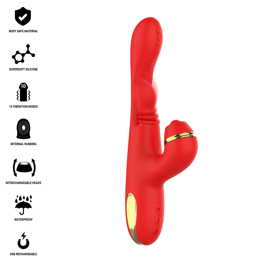 INTENSE - KATY MULTIFUNCTION CLITORIS STIMULATOR 4 INTERCHANGEABLE HEADS RED - NOCTURNA DESIRES