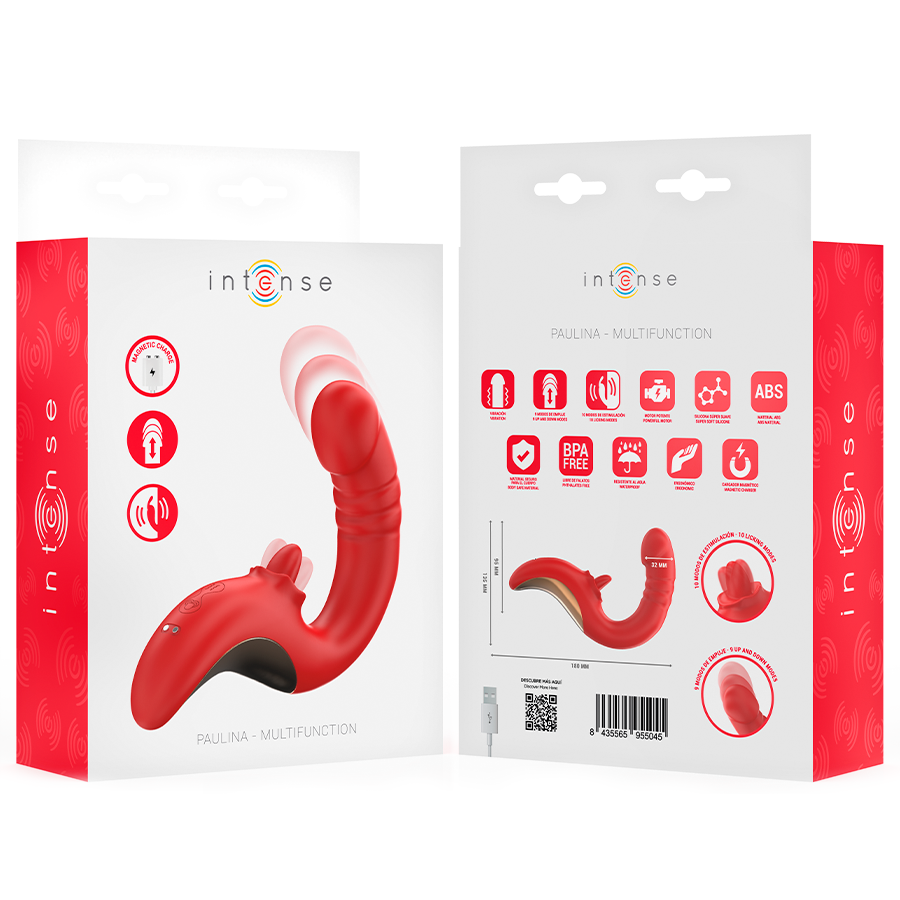INTENSE - PAULINA VIBRATOR AND STIMULATOR IN U SHAPE RED - NOCTURNA DESIRES