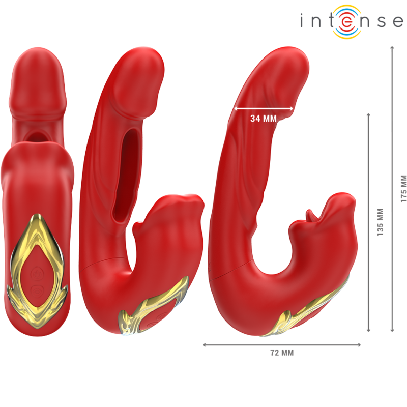 INTENSE - NATHY DOUBLE VIBRATOR WITH MULTIFUNCTION STIMULATING MOUTH RED - NOCTURNA DESIRES